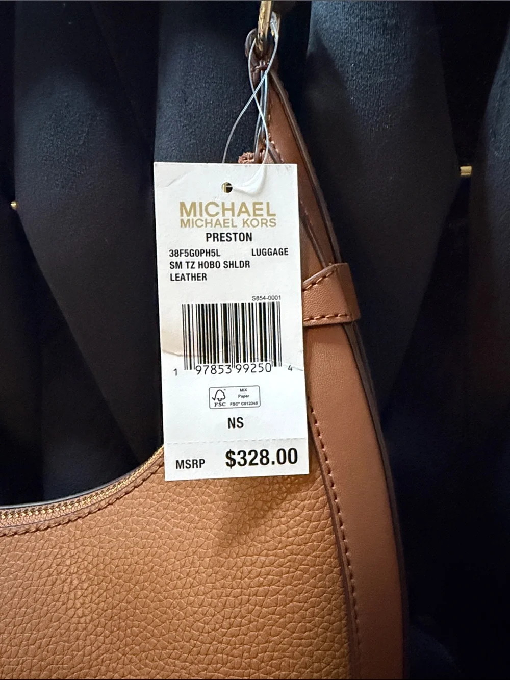 Michael Kors Tan Pebbled Leather Crescent Shoulder Bag with Gold Hardware